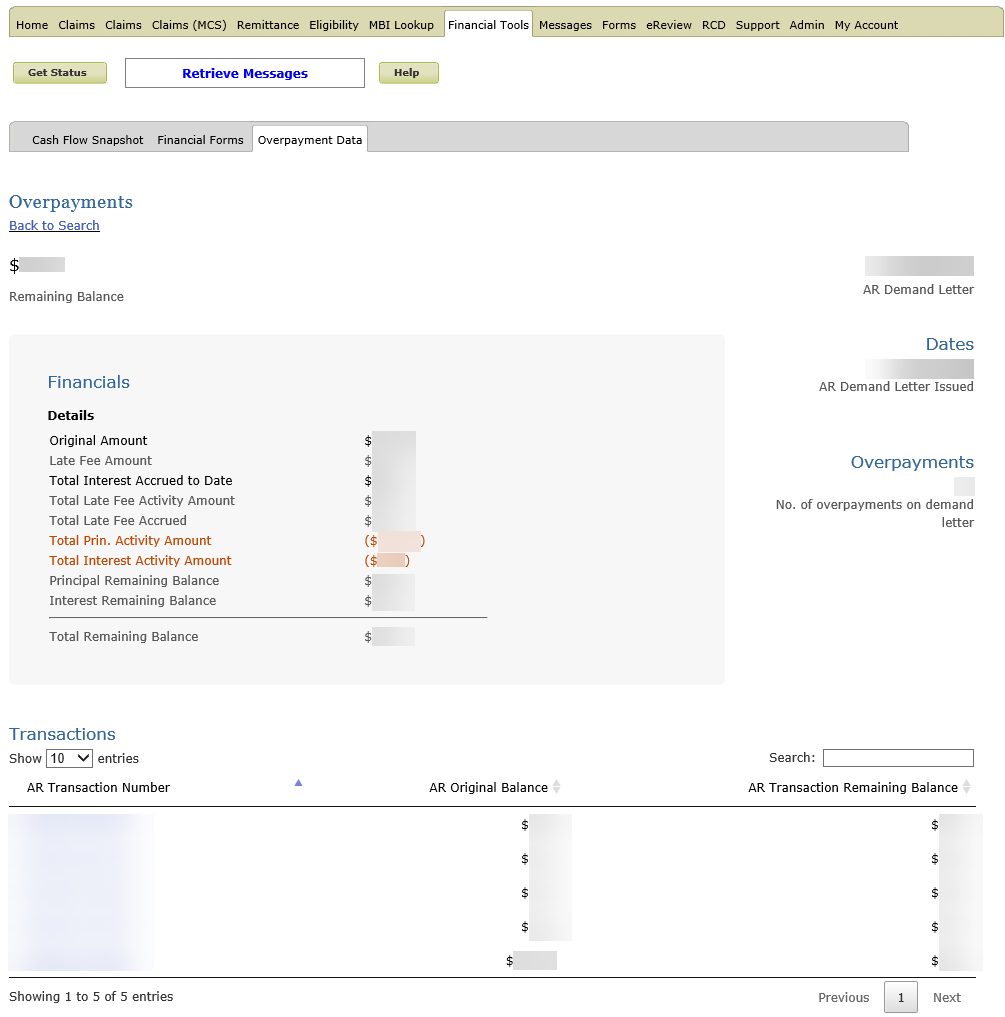 Demand letter details in eServices