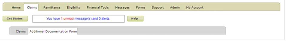 The Additional Documentation Form is located under the Claims tab.   