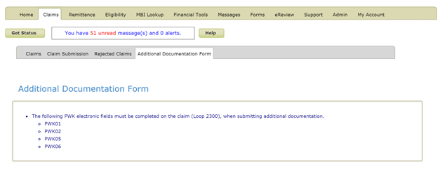 Select "Additional Documentation Form"