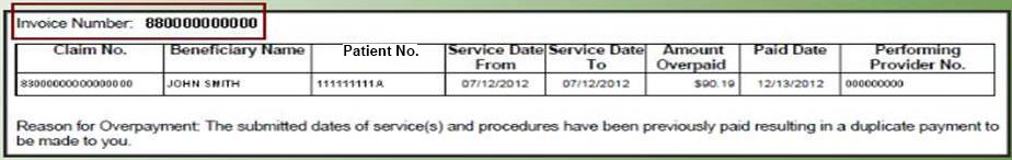 View of Invoice number in letter