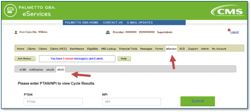 eServices PCR screen