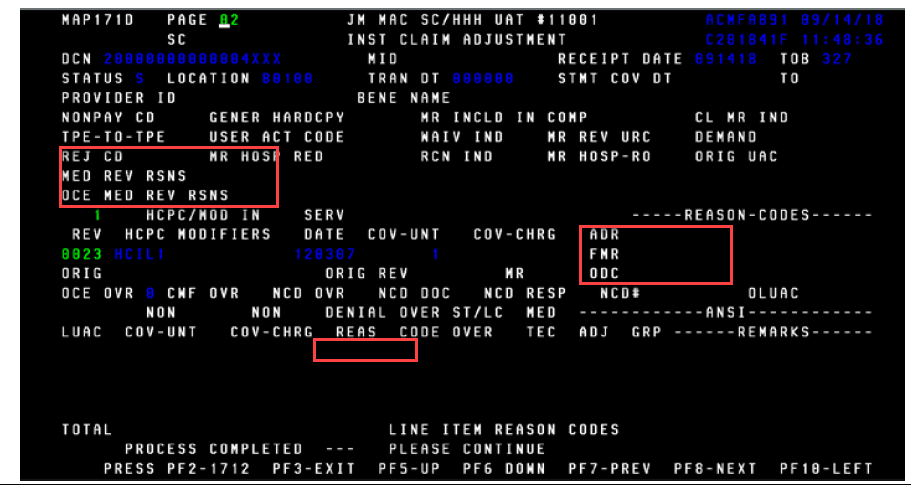 Per the DDE Manual Section 5: Claims Correction, you may find the additional reason codes for the 39621 RTP in DDE on Claim Entry, Page 2, Additional Detail. The DDE image below shows the locations to view the reason codes on claim line items. 