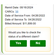 Screenshot of result for reason and remark code lookup. 