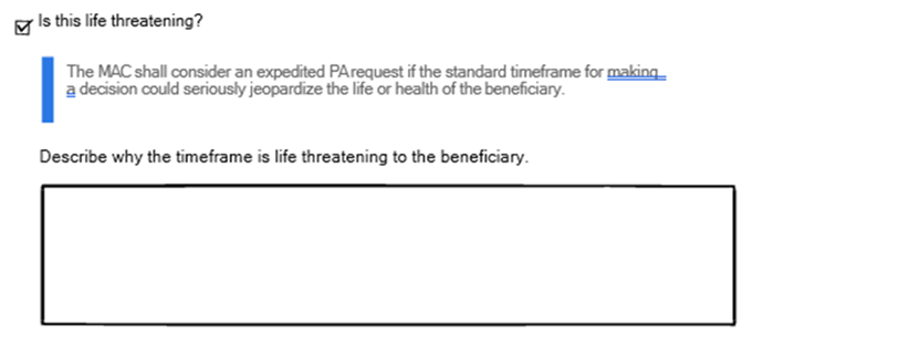eServices: the provider must include an explanation why this procedure needs to be performed urgently.