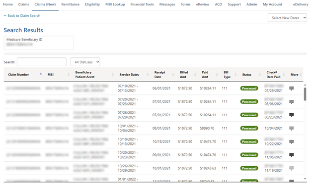 View of search results screen