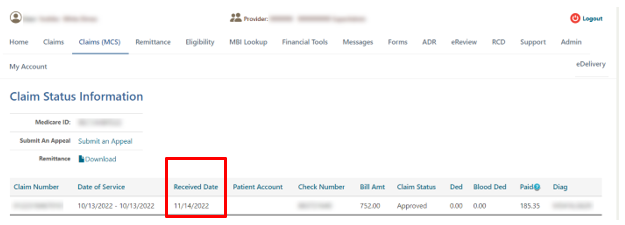 New field added to the claim detail page: Receipt Date