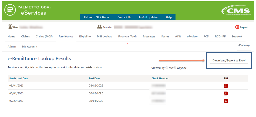 Providers now have the ability to download the results of remittance advice searches.