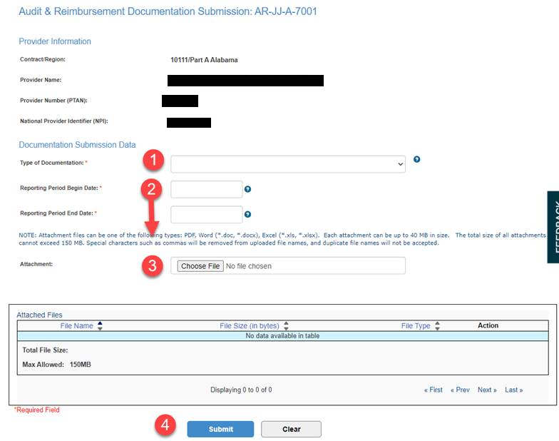 Audit and Reimbursement Documentation Submission: AR-JJ-A-7001 eServices form.