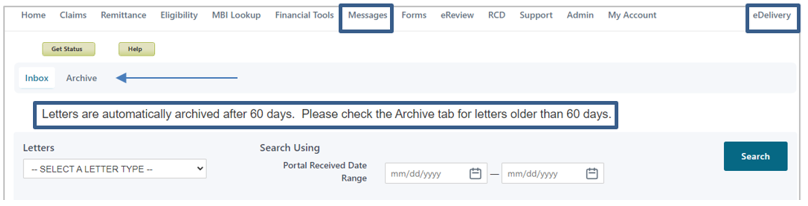 View of Messages tab